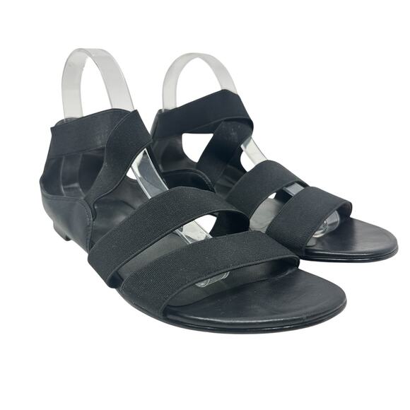 Stuart Weitzman Gladiator Sandals Flat Leather Stretch Knit Black Size 9.5‎ - Picture 1 of 12